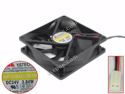 Y.S TECH NFD2493257S-1N Szerver - Négyzet Ventilátor, sq90x90x25mm, 2 vezeték, DC 24V 3,84W 
