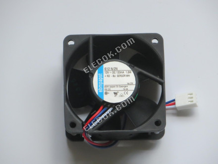 EBM-Papst 612N/2N 12V 0,133A 1,6W 3 vodiče Chladicí Ventilátor 