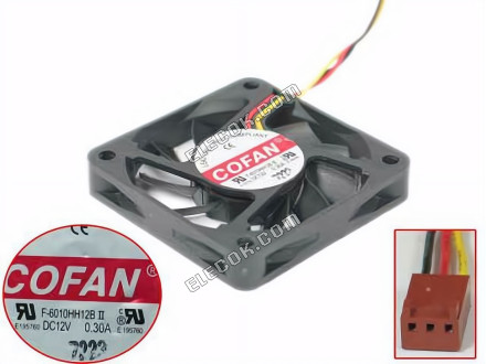 COFAN F-6010HH12B 12V 0.30A 6cm 6010 3 vezeték Ventilátor 60*60*10MM 