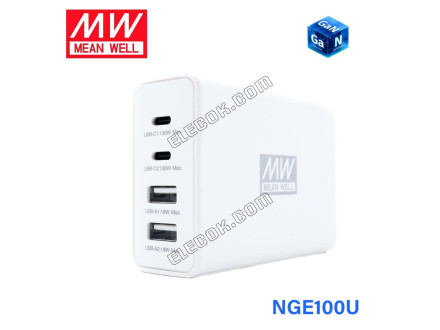 Mean Well NGE100U 100W 4-Port USB GaN Fast Charger 