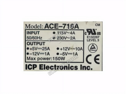 IEI ACE-716A Server - Napájecí Zdroj ACE-716A, 150W, 50/60HZ, 115V-4A, 230V-2A,, Použitý 
