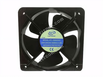 KFL / CAFORRE KFL18060HA2 Szerver - Négyzet Ventilátor Acél, sq180x180x60, 2W, VáLTóáRAM 240V 0,28A 2 Vezeték 