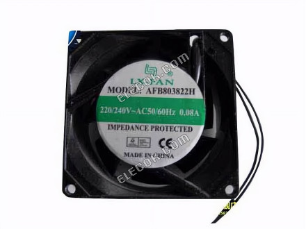 Lx-Fan AFB803822H Server - čtvercový Ventilátor 220V0.08A, Alum, sq80x80x38mm, 2W 2 Vodiče 