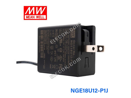 Mean Well NGE18U12-P1J AC-DC Wall-mounted Zöld Adaptor - US Csatlakozó - 18W 12V 1,5A 