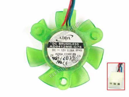 ADDA AD0412MB-G76 12V 0,08A 1,08W 3 vodiče Chladicí Ventilátor 