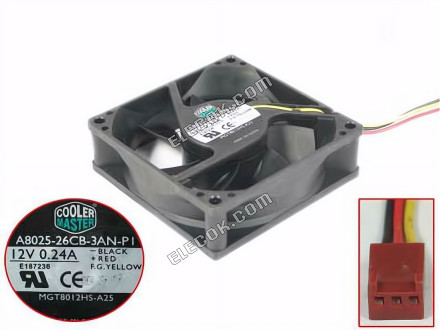 Cooler Master A8025-26CB-3AN-PI Server - čtvercový Ventilátor A8025-26CB-3AN-PI, MGT8012HS-A25, 80x80x25mm, DC12 3 Vodiče 