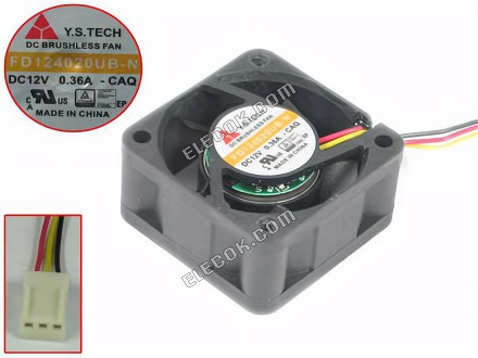 Y.S.TECH FD124020UB-N 12V 0,36A 3 vodiče Chladicí Ventilátor 