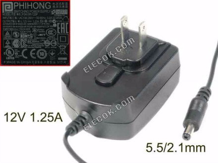 PHIHONG PSA15R-120P AC Adapter 5V-12V 12V 1,25A, 5,5/2.1mm, US 2P helyettesítő 