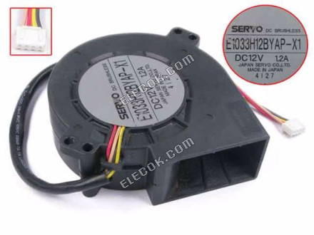 Japan Servo E1033H12BYAP-X1 Szerver - Fúvó Ventilátor bw97x94x33, w295x4x4, 12V 1,2A 4 vezeték 