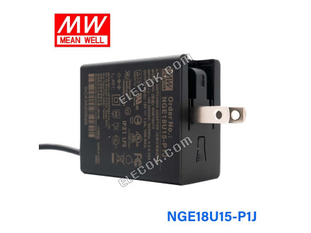 Mean Well NGE18U15-P1J AC-DC Wall-mounted Zöld Adaptor - US Csatlakozó - 18W 15V 1,2A 