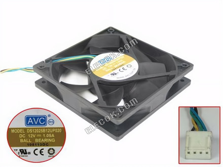 AVC DS12025B12UP020 Szerver - Négyzet Ventilátor sq120x120x25, w240x4x4, 12V 1,05A 4 vezeték 