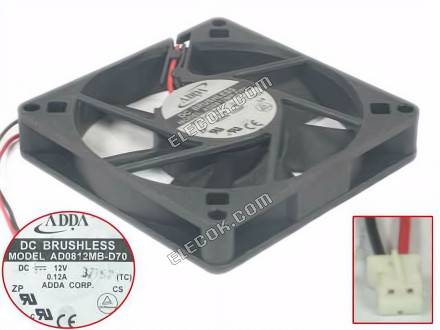 ADDA AD0812MB-D70 12V 0,12A 2 vezeték Hűtőventilátor 
