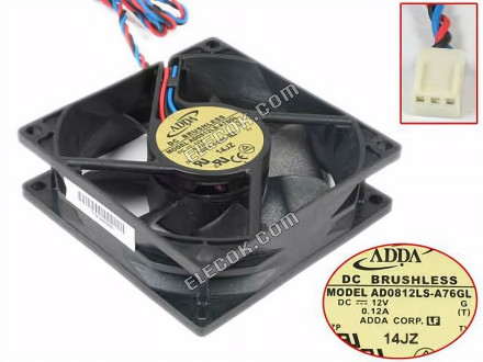 ADDA AD0812LS-A76GL 12V 0,12A 3 vodiče Chladicí Ventilátor 