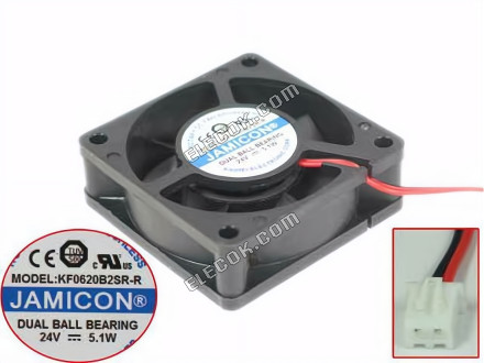Jamicon KF0620B2SR-R Server - čtvercový Ventilátor 24V5.1W, sq60x60x20mm, 2W 2 Vodiče 