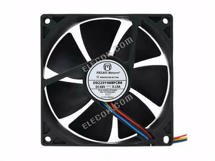 PELKO D9225Y48BPCB8 Szerver - Négyzet Ventilátor sq92x92x25, 4W, DC 48V 0,15A 4 Vezeték 