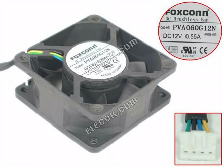 Foxconn PVA060G12N Server - čtvercový Ventilátor P08-AB, sq60X60X25mm, w80x4x4 12V 0,55A 4 vodiče 