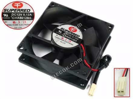Superred CHA8012BS Server - čtvercový Ventilátor sq80x80x25, w90x2x2, 12V 0,12A 2 vodiče 