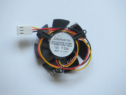 Firstd FD5010U12D Server-Frameless / GPU Ventilátor FD5010U12D 12V 0,22A 3 vodiče Chladicí Ventilátor, náhrada 