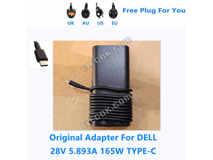 LA165PM210 28V 5,893A 165W 165.0W TYPE-C USB-C DA165PM210 HA165PM210 AC Adapter Pro DELL Notebook Napájecí Zdroj Charger 