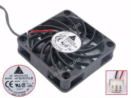 Delta Electronics HFB0605LB Szerver - Négyzet Ventilátor sq60x60x15, w150x2x3, 5V 0,21A 2 Vezeték 