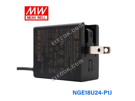 Mean Well NGE18U24-P1J AC-DC Wall-mounted Zöld Adaptor - US Csatlakozó - 18W 24V 0,75A 