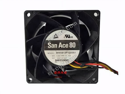 Sanyo Denki 9HV0812P1G0051 Szerver - Négyzet Ventilátor 12V3.40A, sq80x80x38mm, 4W 4 Vezeték 