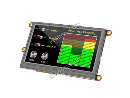 ULCD-43DT-PI 4D Systems Pty Ltd Rezisztív Graphic LCD Kijelző Modul Transzmisszív Piros, Zöld, Kék RGB TFT - Színes TTL 4,3" 109.22mm 480 x 272 