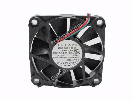 ICFAN / SHICOH F6010-05LCW Server - čtvercový Ventilátor 5V0.18A, sq60x60x10mm, 2W 2 Vodiče 
