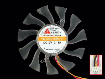 Y.S TECH YD128015ML-R Server - Frameless / GPU Ventilátor w75x3x3, 12V 0,18A 3 vodiče 