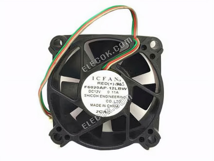 ICFAN / SHICOH F6020AP-12LBW Szerver - Négyzet Ventilátor 12V0.11A, sq60x60x20mm, 3W 3 Vezeték 