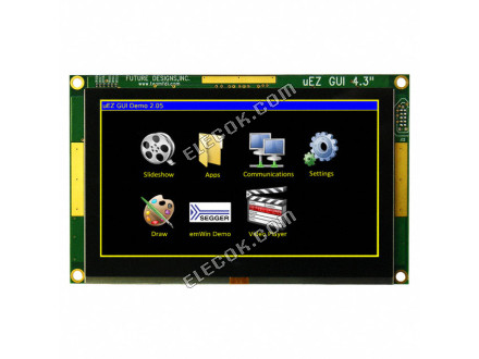 UEZGUI-4088-43WQN-BA Future Designs Inc. Kapacitív Graphic LCD Kijelző Modul Transzmisszív Piros, Zöld, Kék RGB TFT - Színes I²C, Serial, SPI 4,3" 109.22mm 480 x 272 