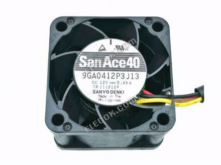 Sanyo 9GA0412P3J13 Szerver - Négyzet Ventilátor DC 12V 0,49A, 40x40x28mm, 4 vezeték 