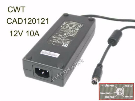 CWT / Channel Well Technology CAD120121 VáLTóáRAM Adapter 5V-12V 12V 10A, 4P P3&amp;amp;4=V&amp;#x2B;, C14 