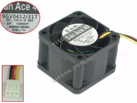 SANYO 9GV0412J317 12V 0.60A 3 vodiče Chladicí Ventilátor 