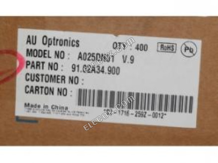 A025DN01 V9 AUO 2,5" a-Si TFT-LCD Panel 