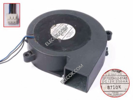 TOSHIBA SF7020H12-61AS 12V 250mA 3 wires Cooling Fan