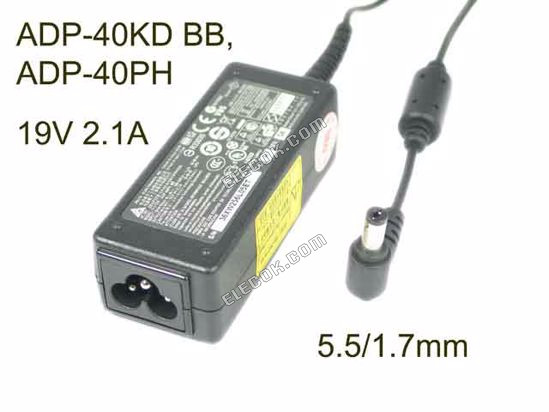 Delta Electronics ADP-40KD BB AC Adapter- Notebook 19V 2,1A, Barrel 5,5/1.7mm, 3-Prong použitý 