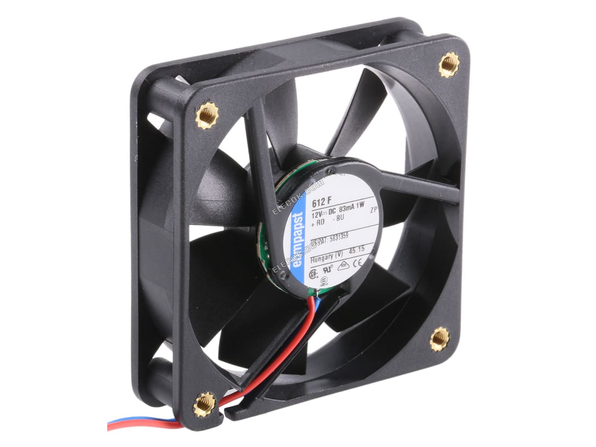 612F-RS0 ebm-papst, 12 V dc, DC Axiální Ventilátor, 60 x 60 x 15mm, 29m³/h, 1W 