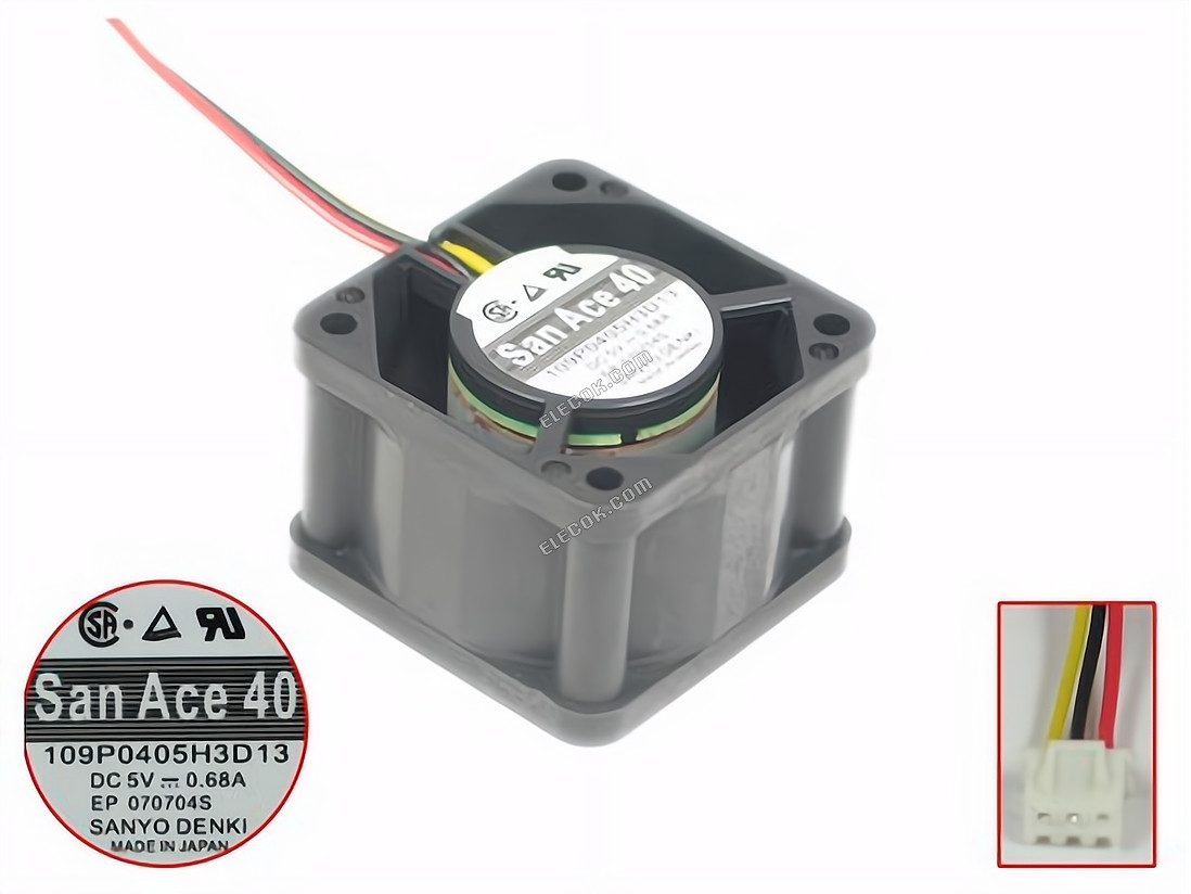 Sanyo Denki 109P0405H3D13 Server - čtvercový Ventilátor sq40x40x28, 3W, DC 5V 0,68A 3 Vodiče 