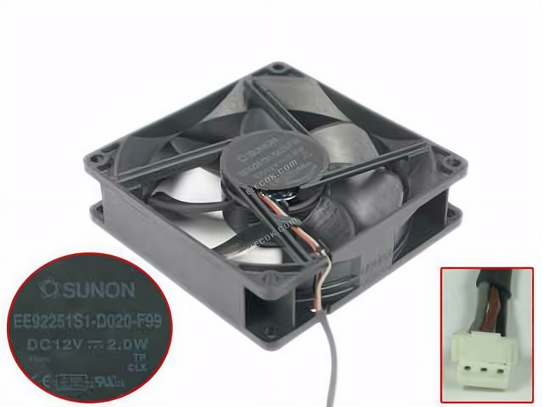 SUNON EE92251S1-D020-F99 Szerver - Négyzet Ventilátor sq92x92x25mm, DC 12V 2.0W, w40x3x3 3 vezeték 