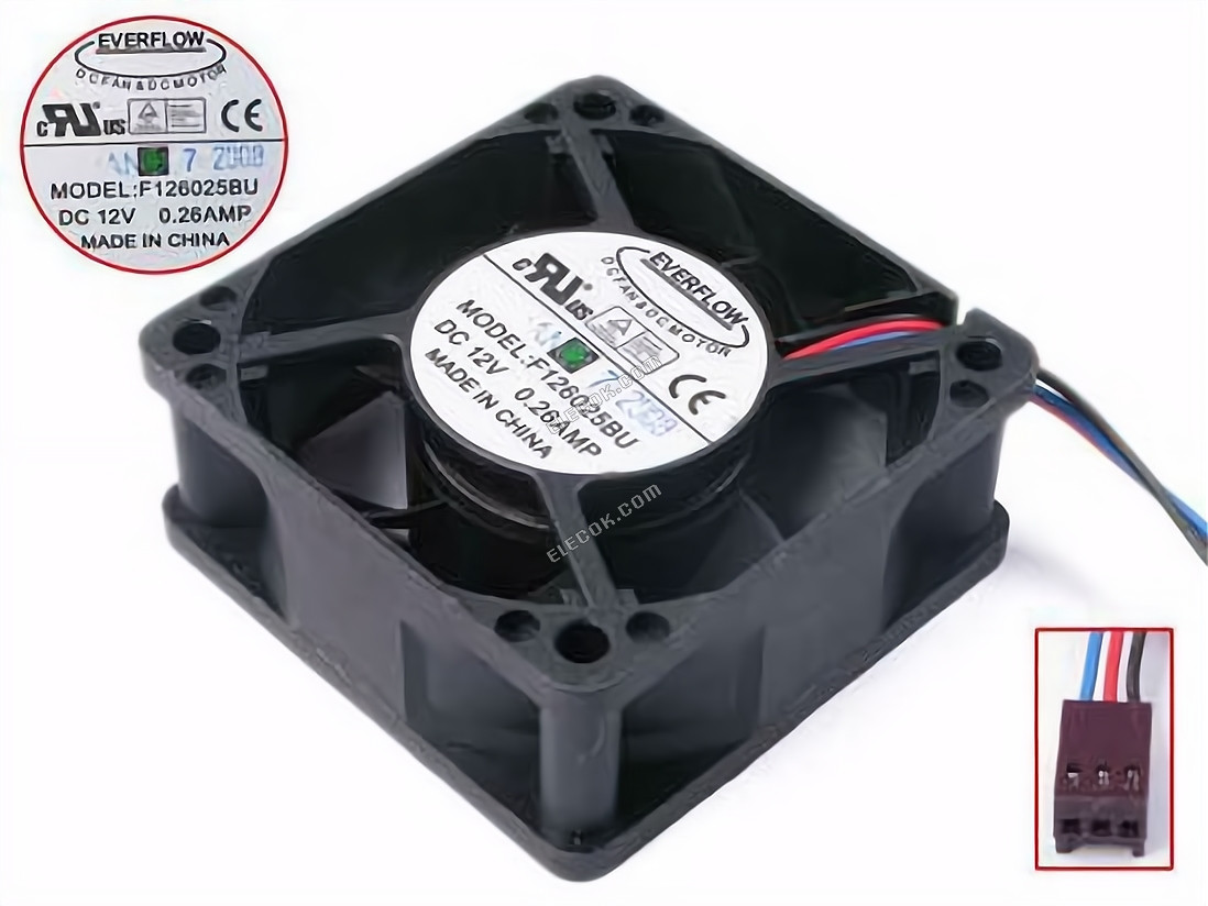 EVERFLOW F126025BU 12V 0,26A 3 vodiče chladicí ventilátor 