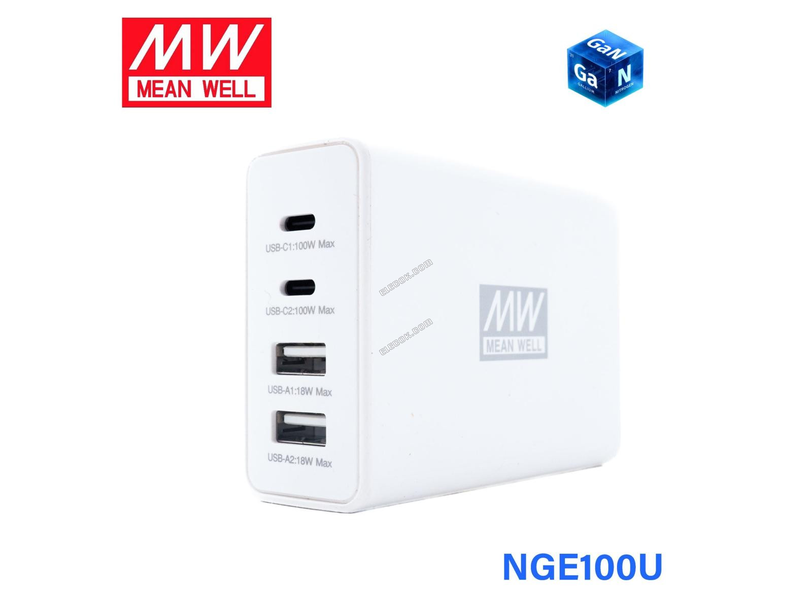 Mean Well NGE100U 100W 4-Port USB GaN Fast Charger 