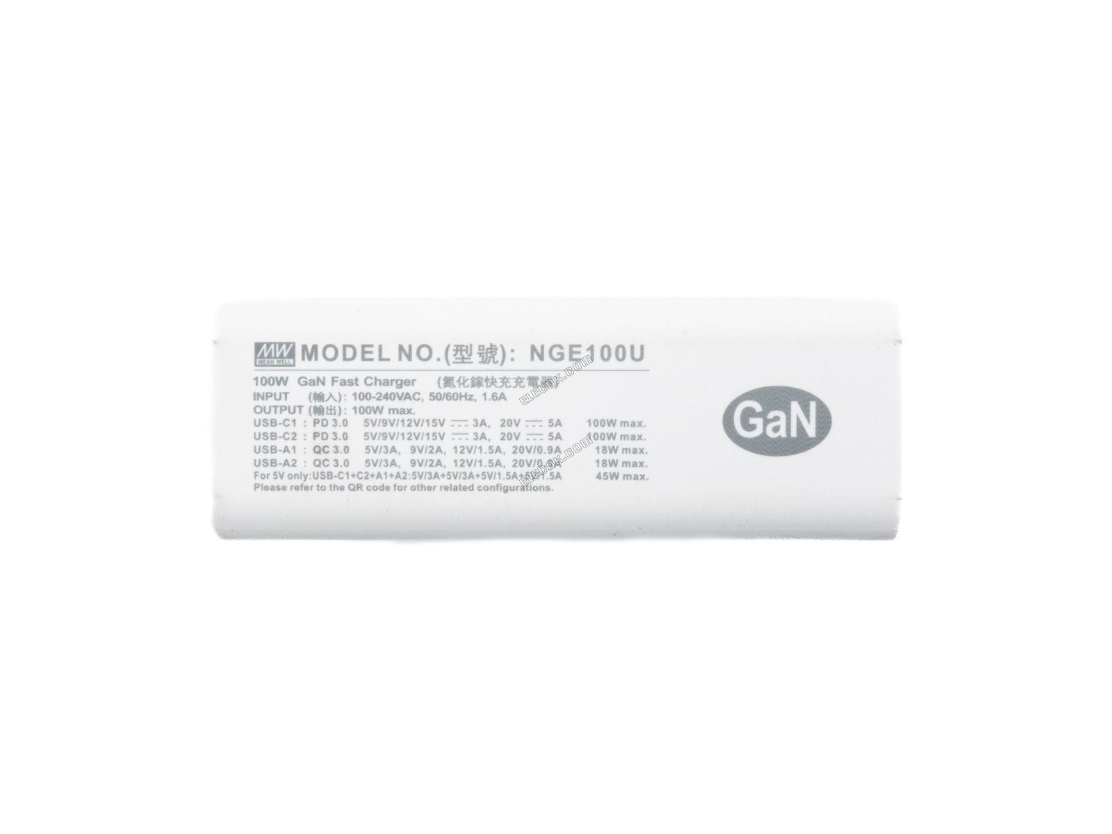 Mean Well NGE100U 100W 4-Port USB GaN Fast Charger 