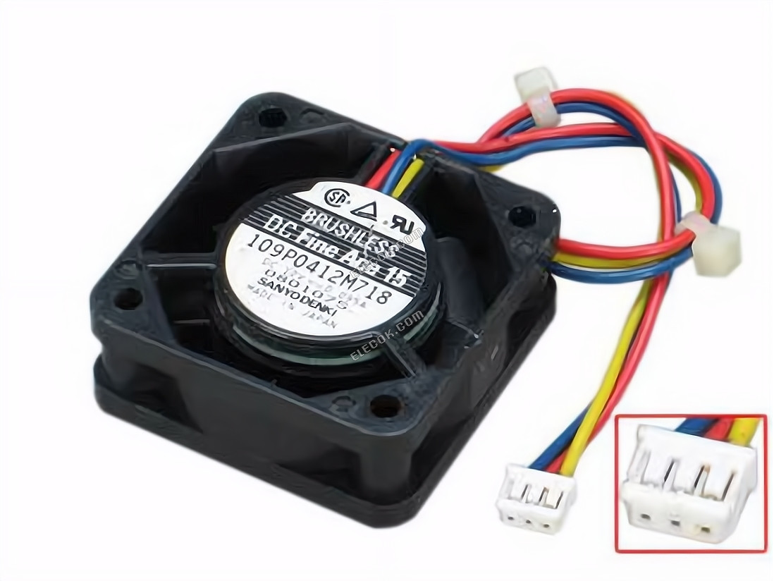 Sanyo Denki 109P0412M718 Szerver - Négyzet Ventilátor sq40x40x15, w165x3x3, 12V 0,095A 3 vezeték 