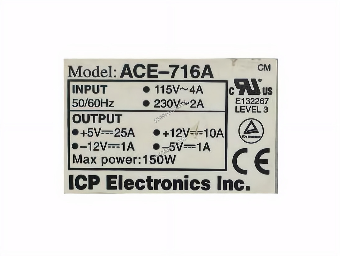 IEI ACE-716A Server - Napájecí Zdroj ACE-716A, 150W, 50/60HZ, 115V-4A, 230V-2A,, Použitý 