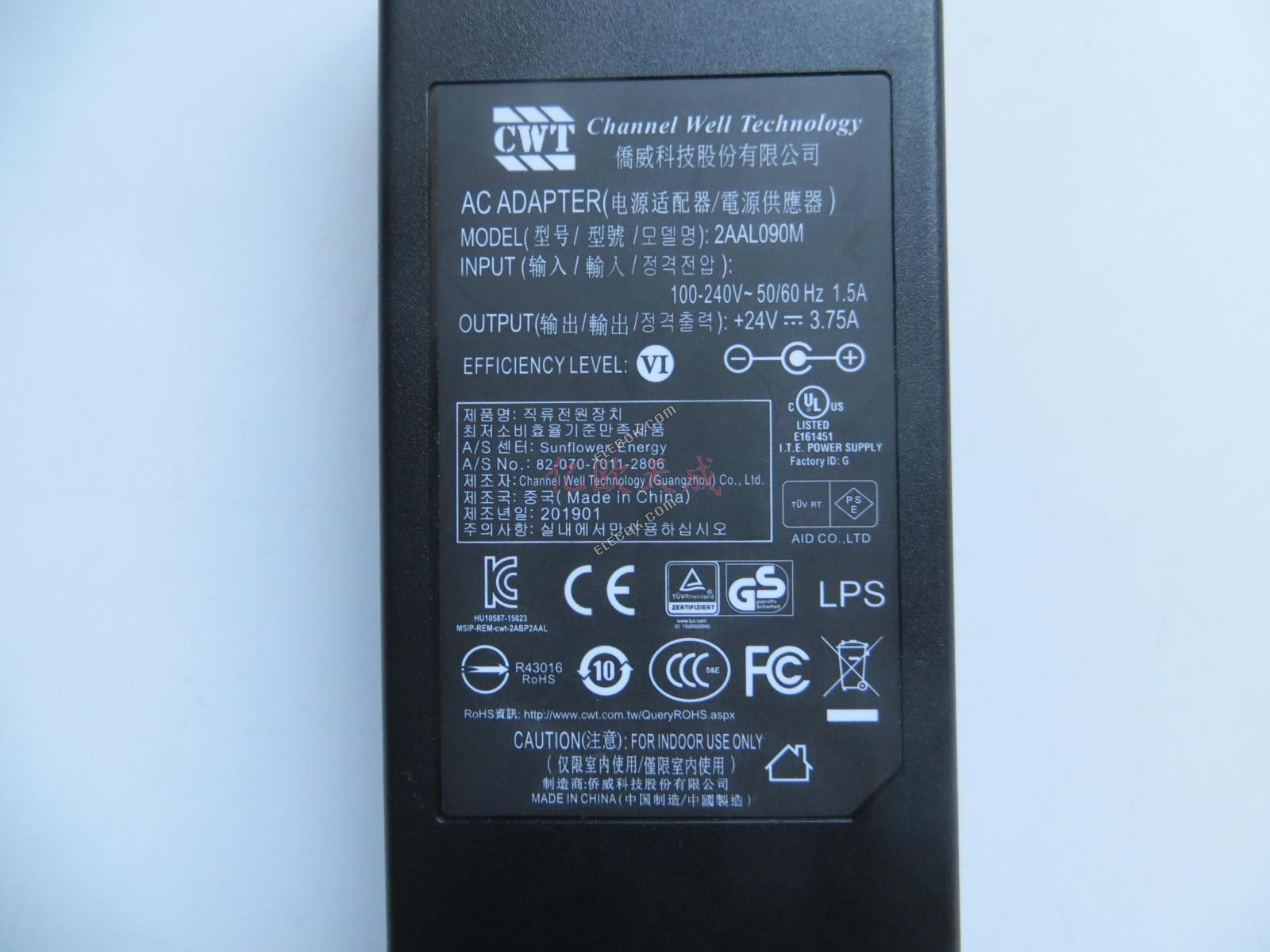 CWT 2AAL090M 24V 3,75A 90W AC Adaptér Pro Napájecí Zdroj Charger, rozhraní je 5.5*2.5MM 