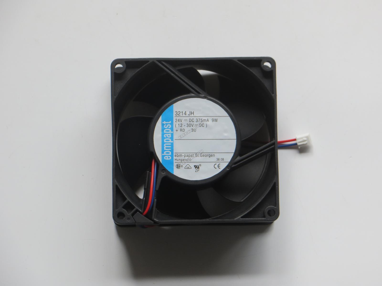 EBM-Papst 3214JH 24V 375MA 9W 2 vezeték Hűtőventilátor -val/-vel fekete csatlakozó, felújított 