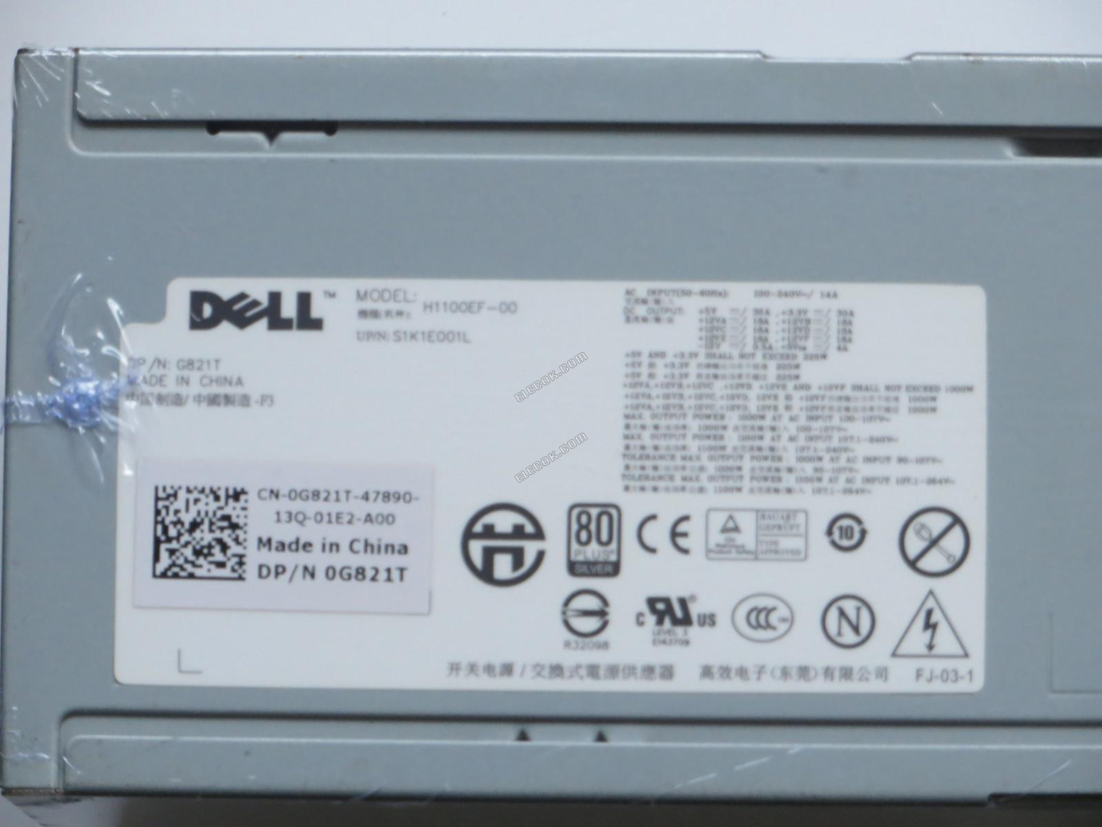 Dell Precision T7500 Server - Napájecí Zdroj 1100W, H1100EF-00, S1K1E001L, G821T, Použitý 