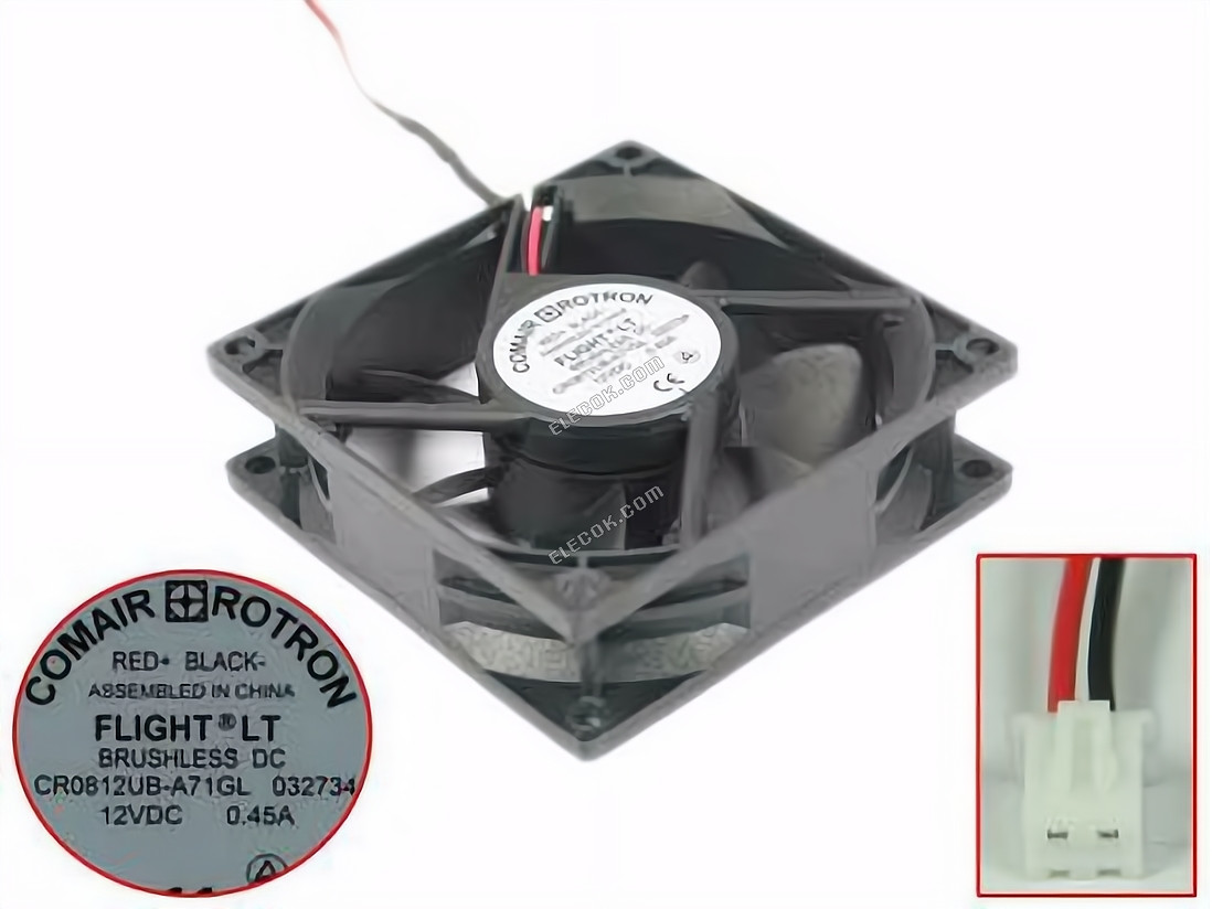 Comair Rotron CR0812UB-A71GL Szerver - Négyzet Ventilátor sq80x80x25mm, 2 vezeték, DC 12V 0,45A 