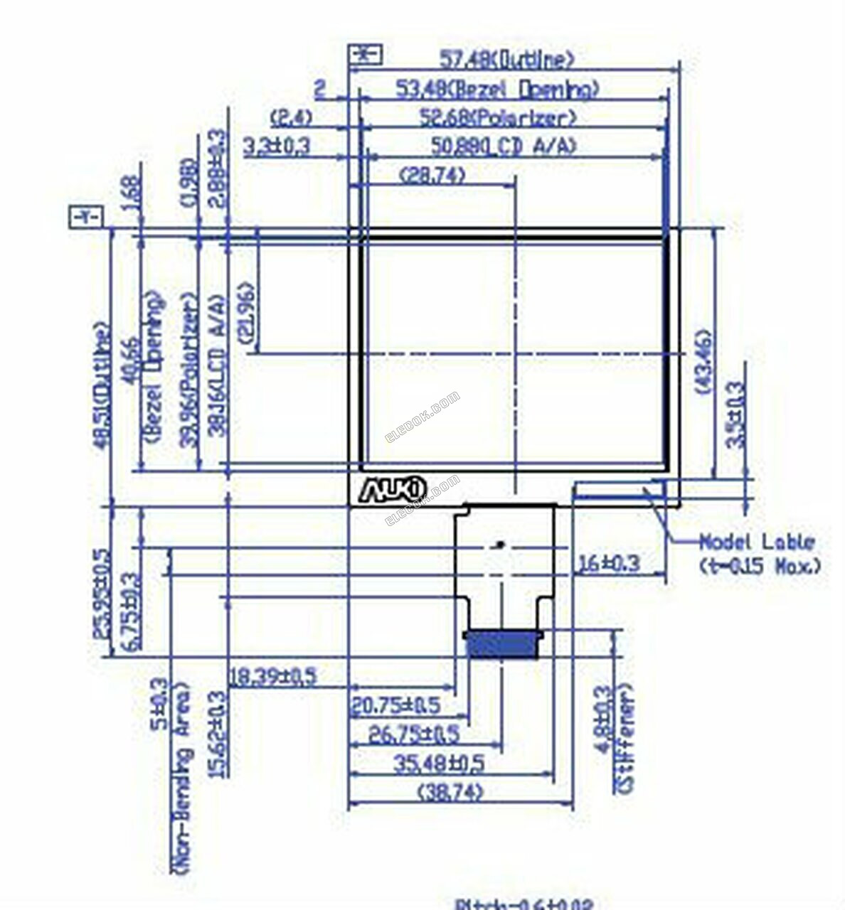 A025CN05 V0 AUO 2,5" a-Si TFT-LCD Panel 